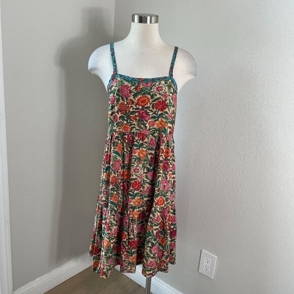 Natural Life Womens Small Floral Sleeveless Tiered Dress Square Neck - Picture 1 of 10